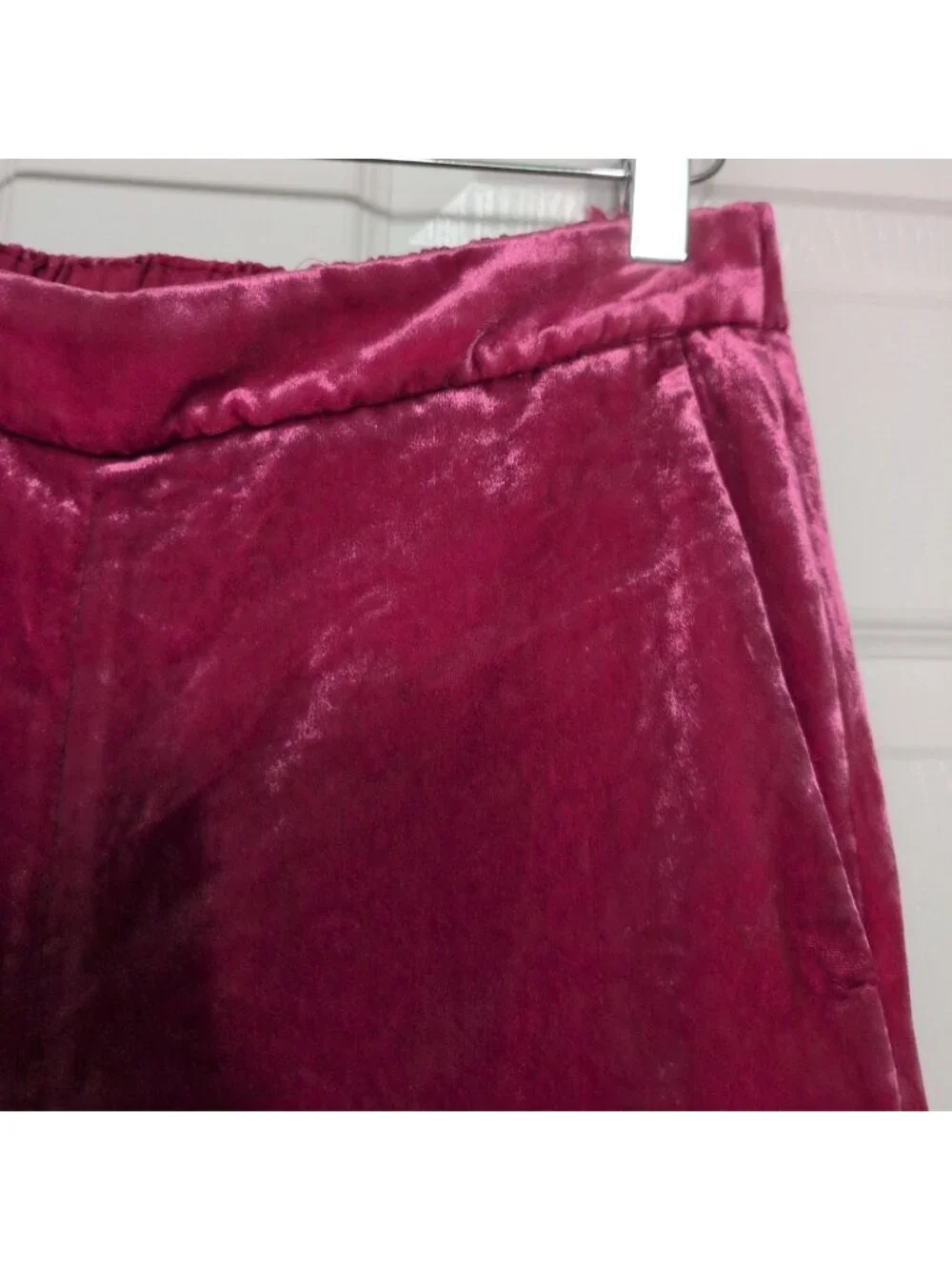 J Crew Velvet Pants Womens Size 8 Magenta Pink Pull On High Waisted Straight Leg